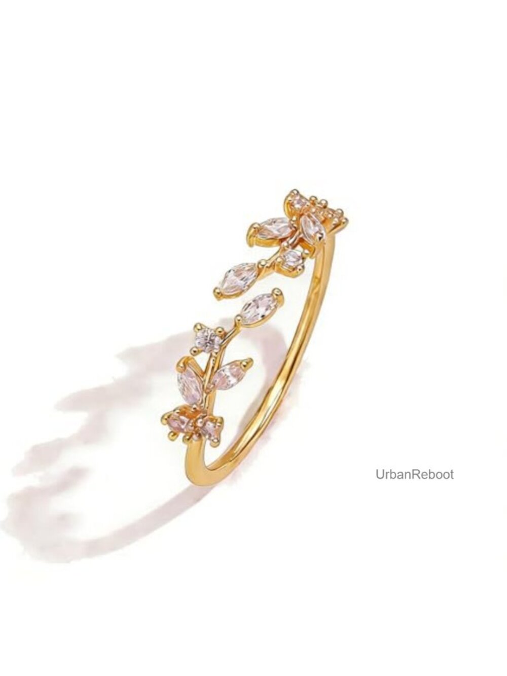 Gold Plated Leaf Stackable Ring Adjustable Tarnish Resistant Women's Jewelry